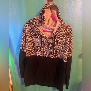 Vintage PINK Victoria’s Secret Leopard Print Woman’s Hoodie Sweatshirt Large